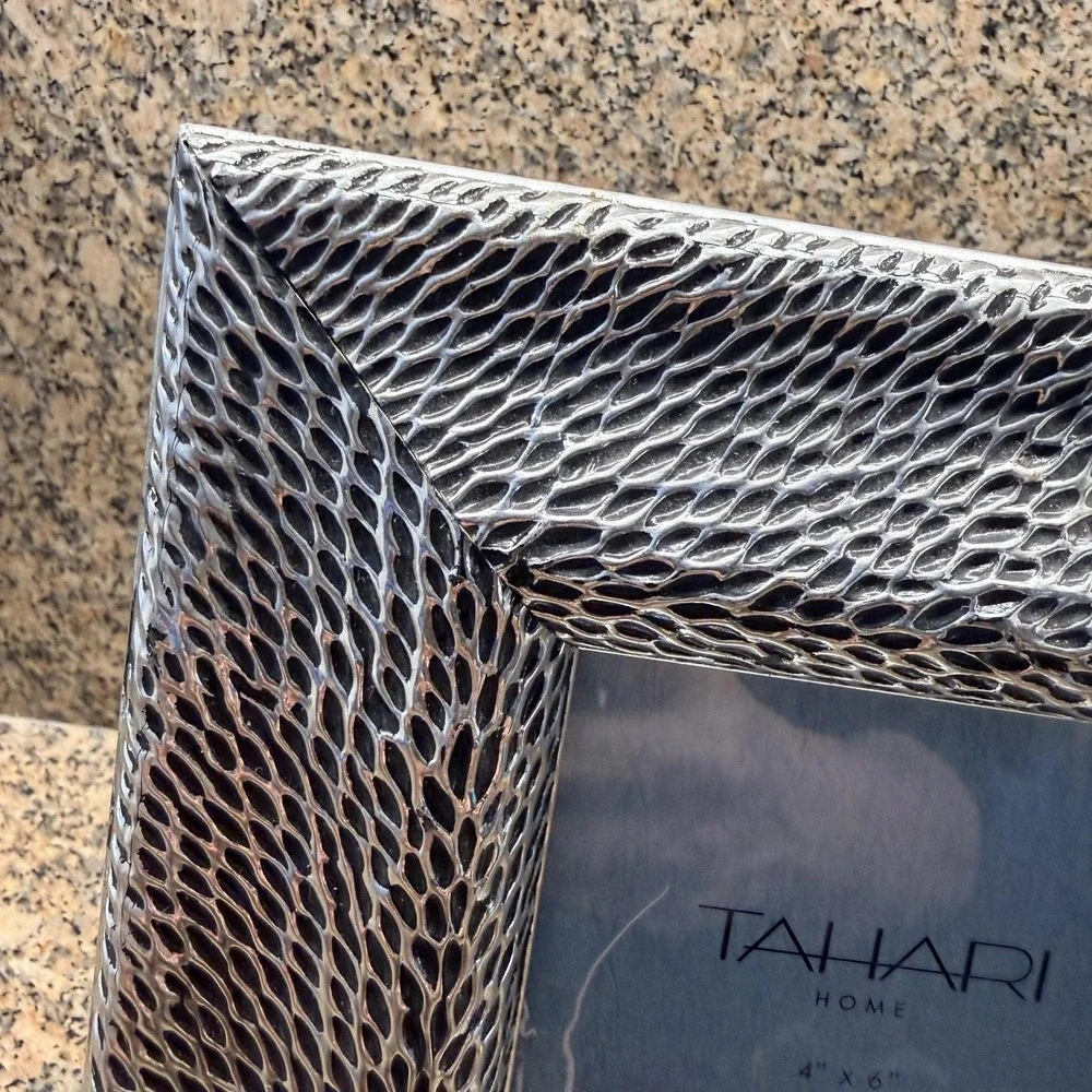 Tahari Home Picture Photo Frame 4x6 Silver Snakeskin Textured Tabletop Decor